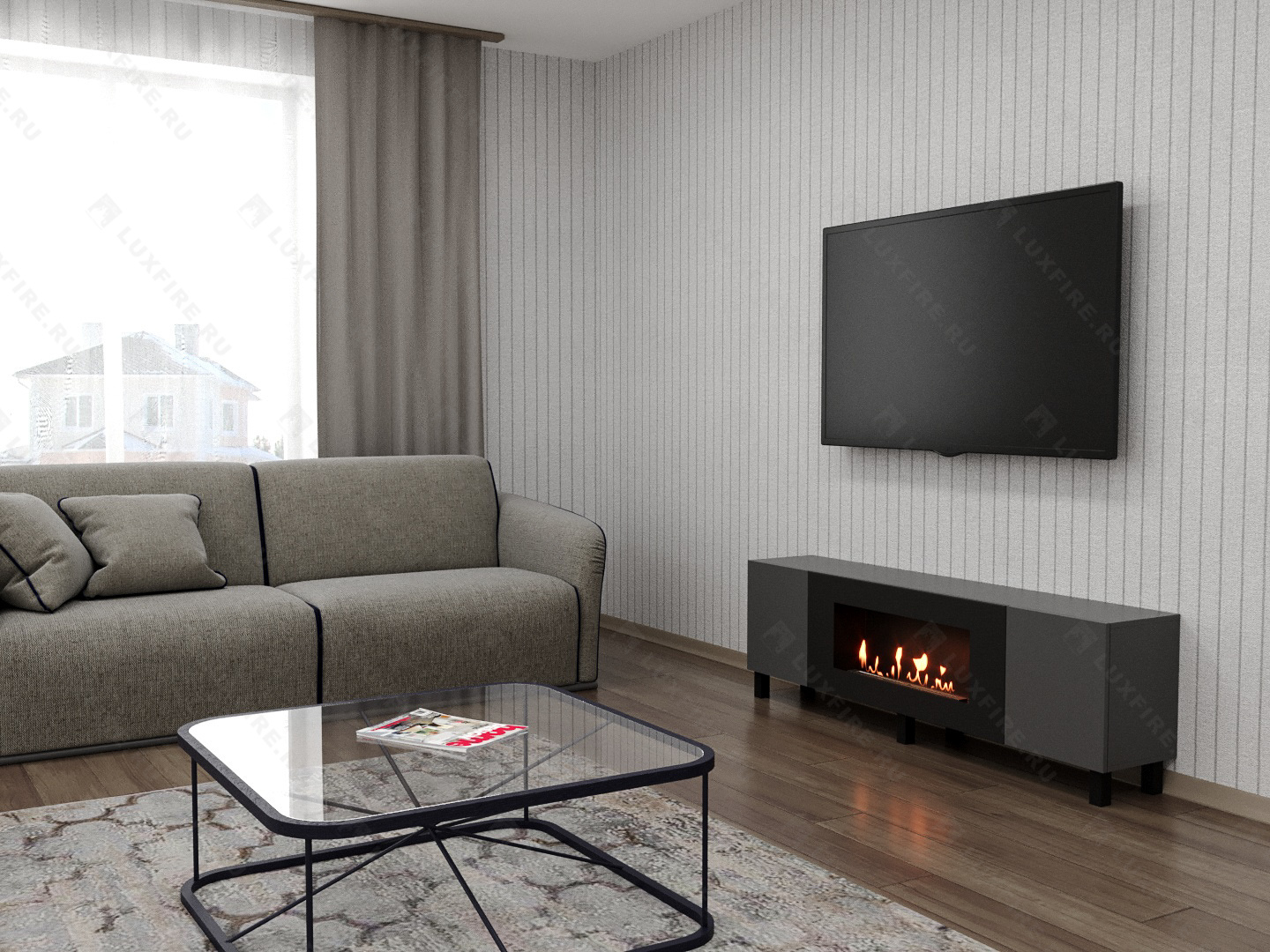 Тумба универсальная Lux Fire "Байкал Н" 1600, ножки, графит, с биокамином 900 по цене 68 148 руб.