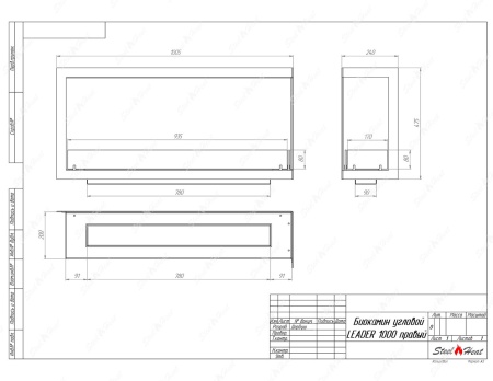 Биокамин угловой SteelHeat Leader 1000 правый стекло по цене 38 931 руб.